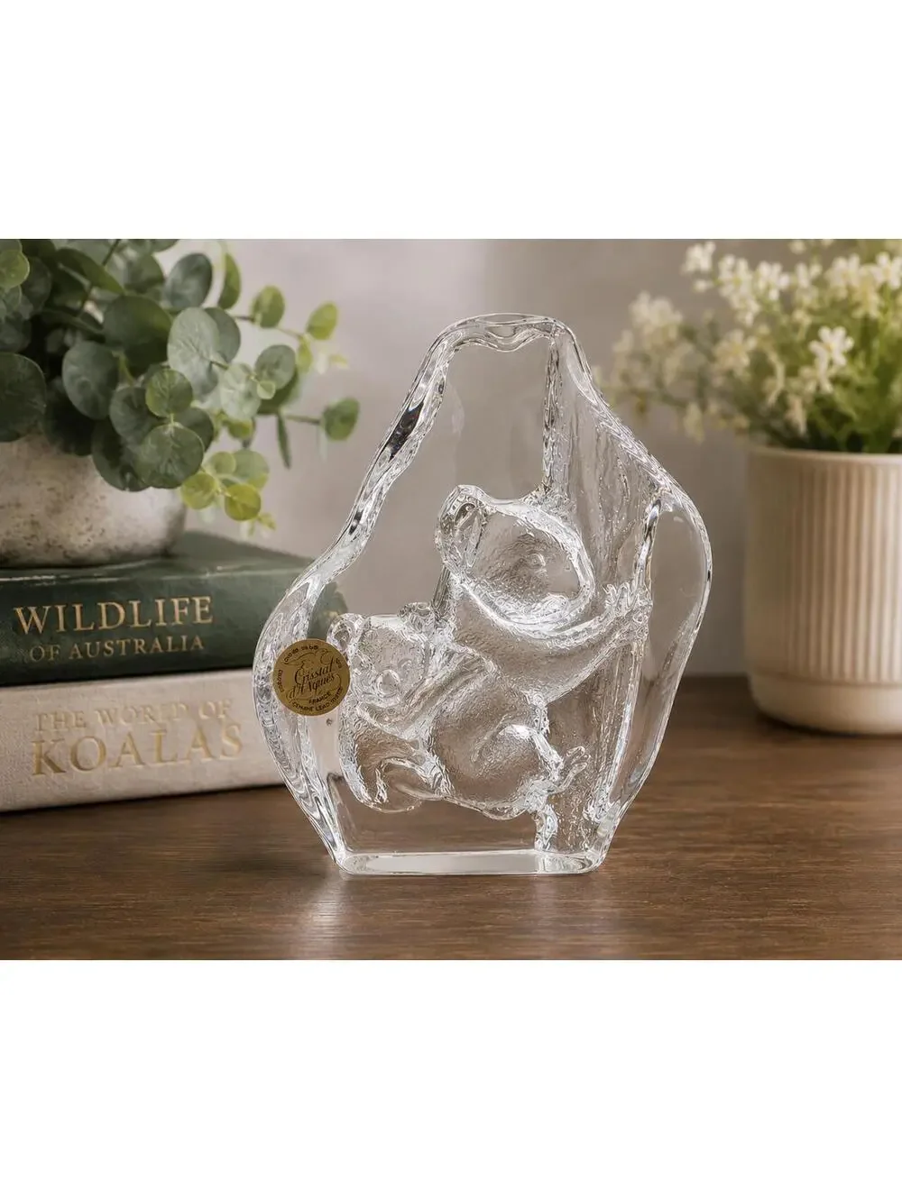 Vintage Cristal d'Arques Lead Crystal Koala Bear & Baby Figurine France
